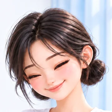 눈웃음을 지으며 반기는 올림머리 여성