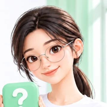물음표 상자를 들고 궁금한 점을 묻는 안경 쓴 여성 · 정보이용료현금화 24시 바로